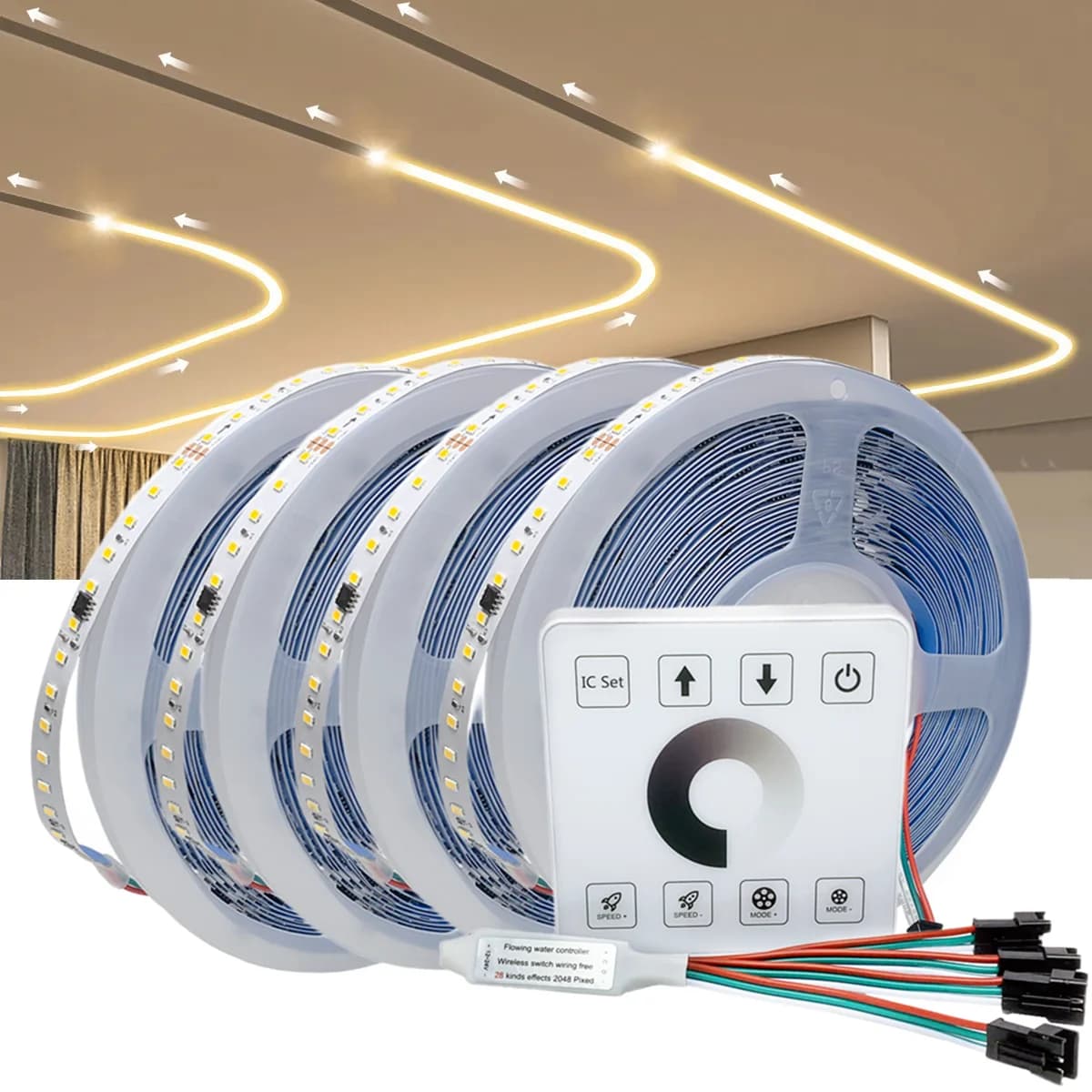 Bande lumineuse LED coulante d'eau courante, 10M 20M 30M 40M, DC24 WS2811 SMD2835, Pixel de course d