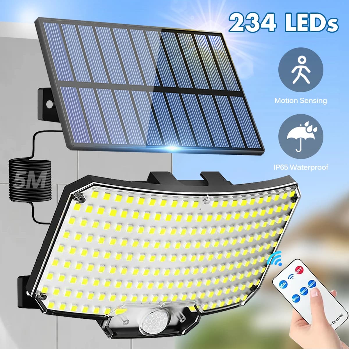 Lampes solaires d'extérieur avec détecteur de mouvement, projecteurs à distance, sécurité étanche IP
