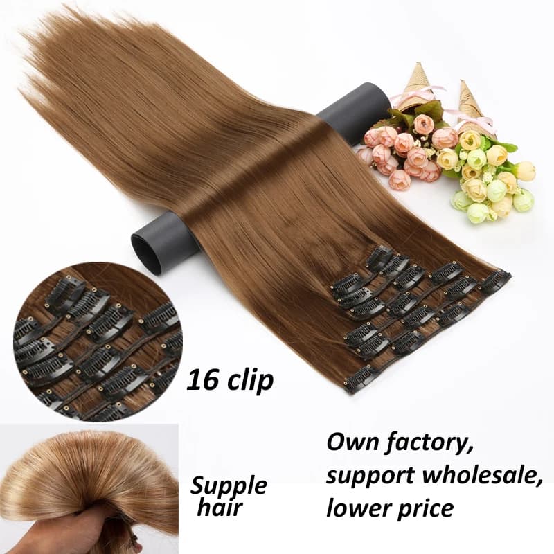 WIGSIN synthétique 6 pièces/ensemble 24 pouces Extensions de cheveux longs raides Clip-in résistant 