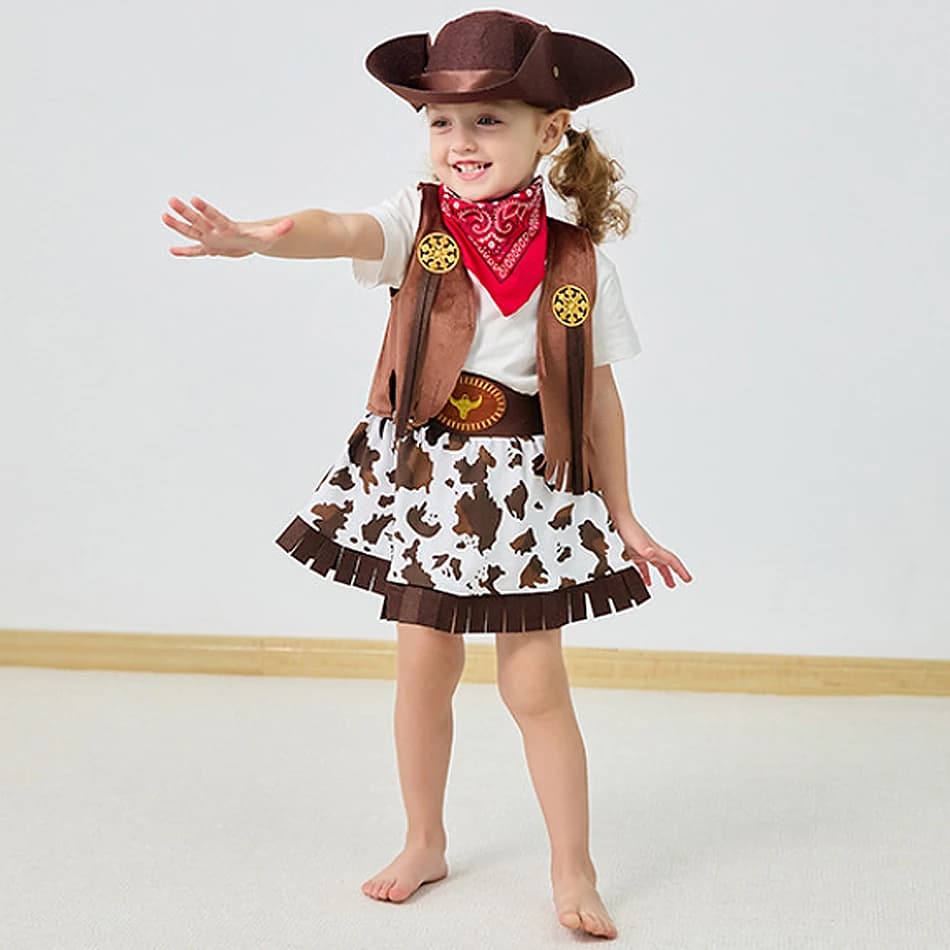 Ensemble de vêtements de cowgirl pour enfants, veste, jupe, chapeau, tenue de spectacle pour filles,