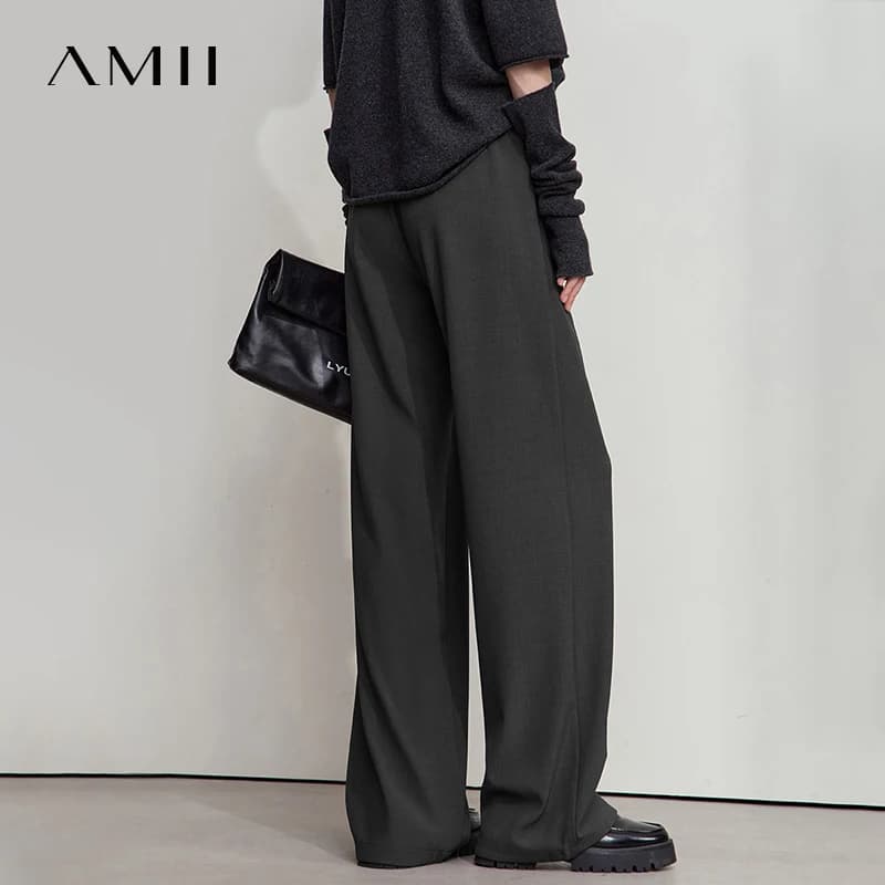 AMII 2025 automne femmes pantalon ample décontracté à lacets élastique jambe large pantalon droit so