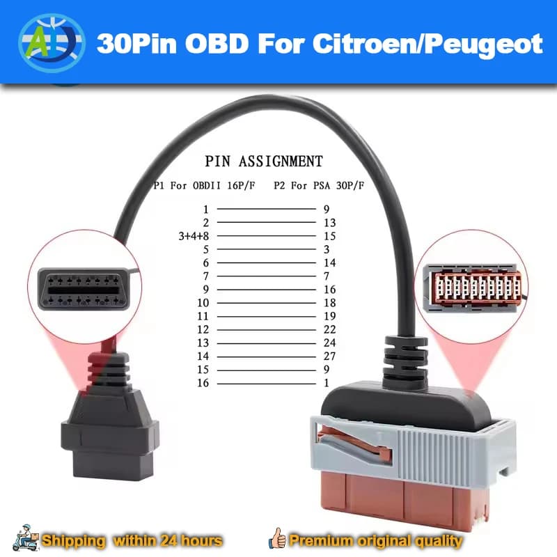 Connecteur de Diagnostic OBD pour citroën/Peugeot/PSA, 30 broches à 16 broches, adaptateur de Diagno