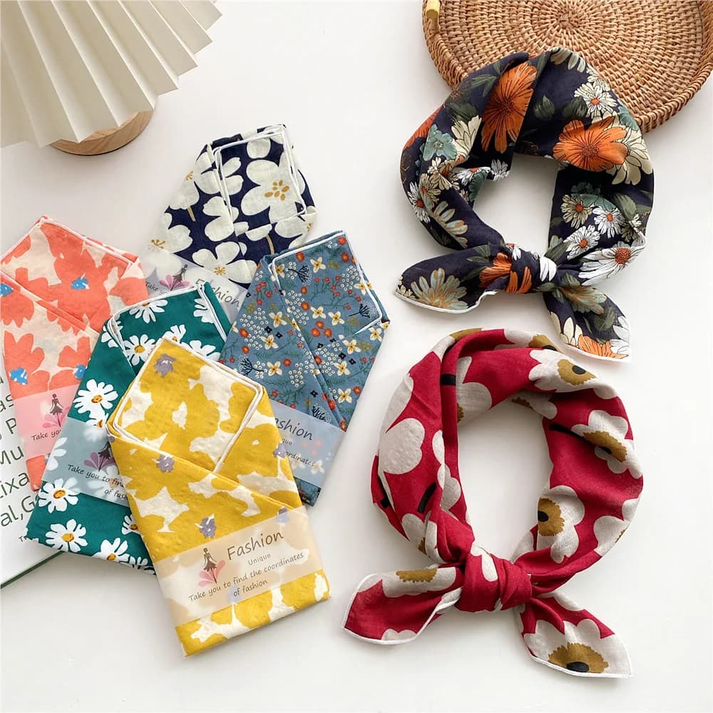 Foulard carré en coton et lin de 55 cm pour femmes, style coréen, pour étudiantes, mode printemps-au