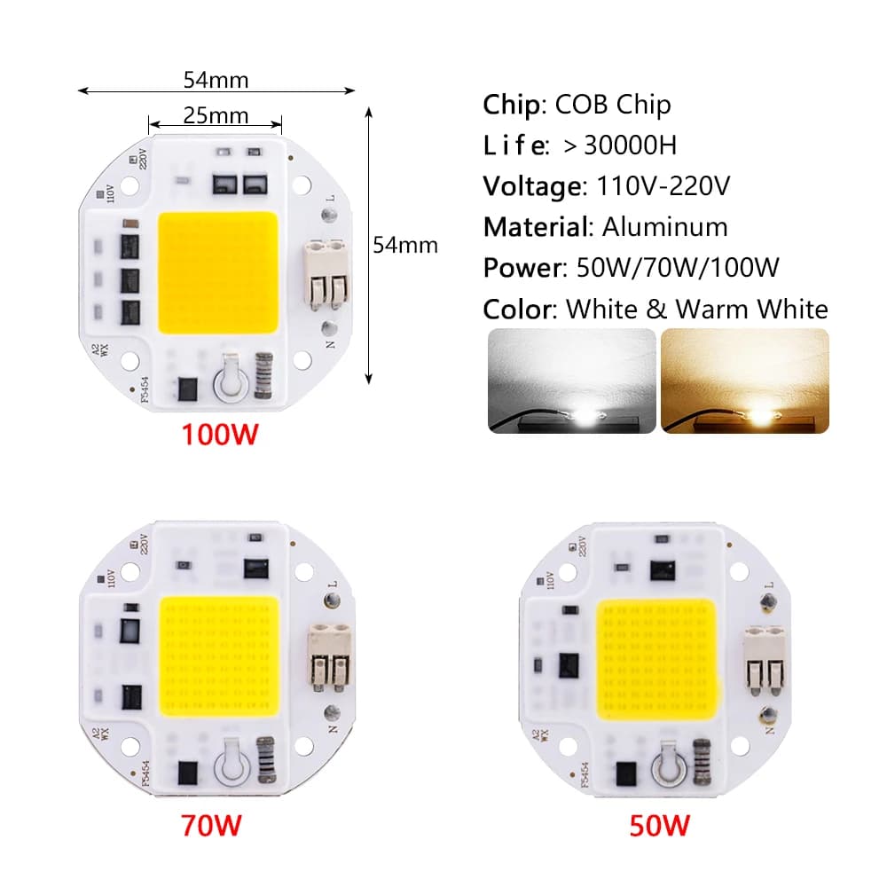 Puce LED COB haute puissance, IC intelligent, pas besoin de pilote, budgétaire, lampada, éclairage b