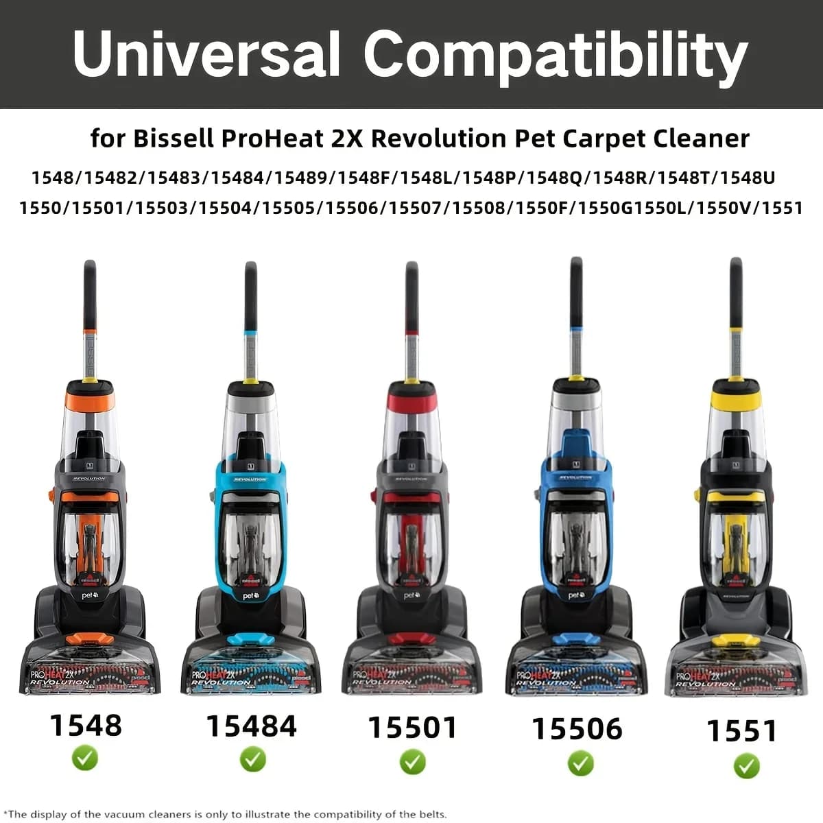 Jeu de courroies de remplacement pour nettoyeur de tapis pour animaux de compagnie Bissell ProHeat 2