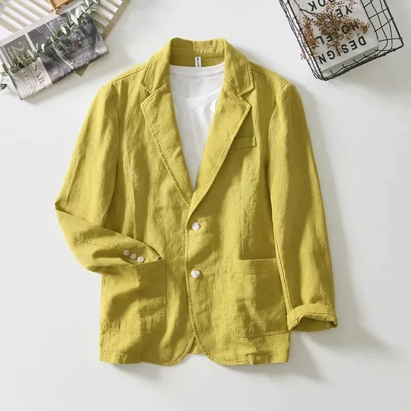Blazer respirant pour hommes, 70% lin, 30% coton, veste de costume pour hommes, manteau noir pour l'