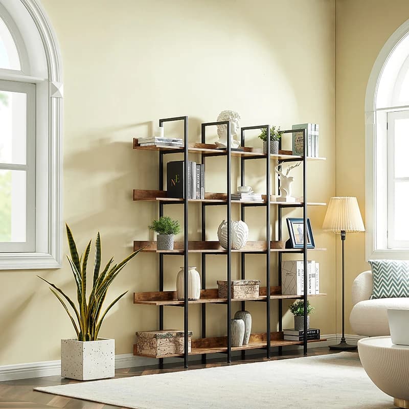 Bibliothèque Ouverte à 5 Niveaux, Étagère de Style Industriel Vintage avec Cadre en Métal, Planche N