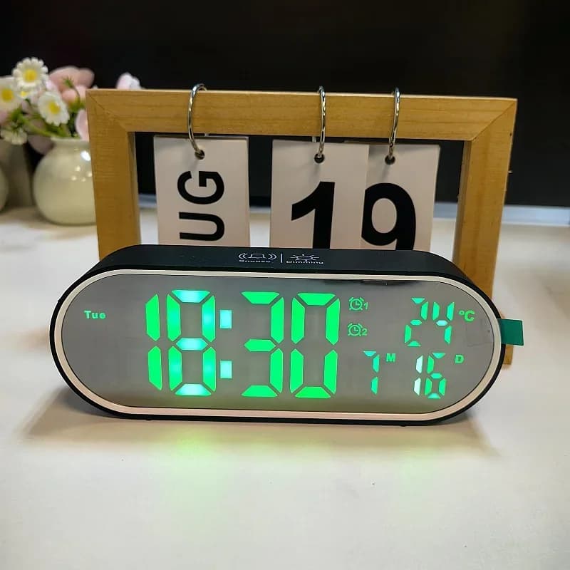 Réveil numérique température Date semaine 2 alarmes Mode nuit Snooze 12/24H Anti-déruption commande 