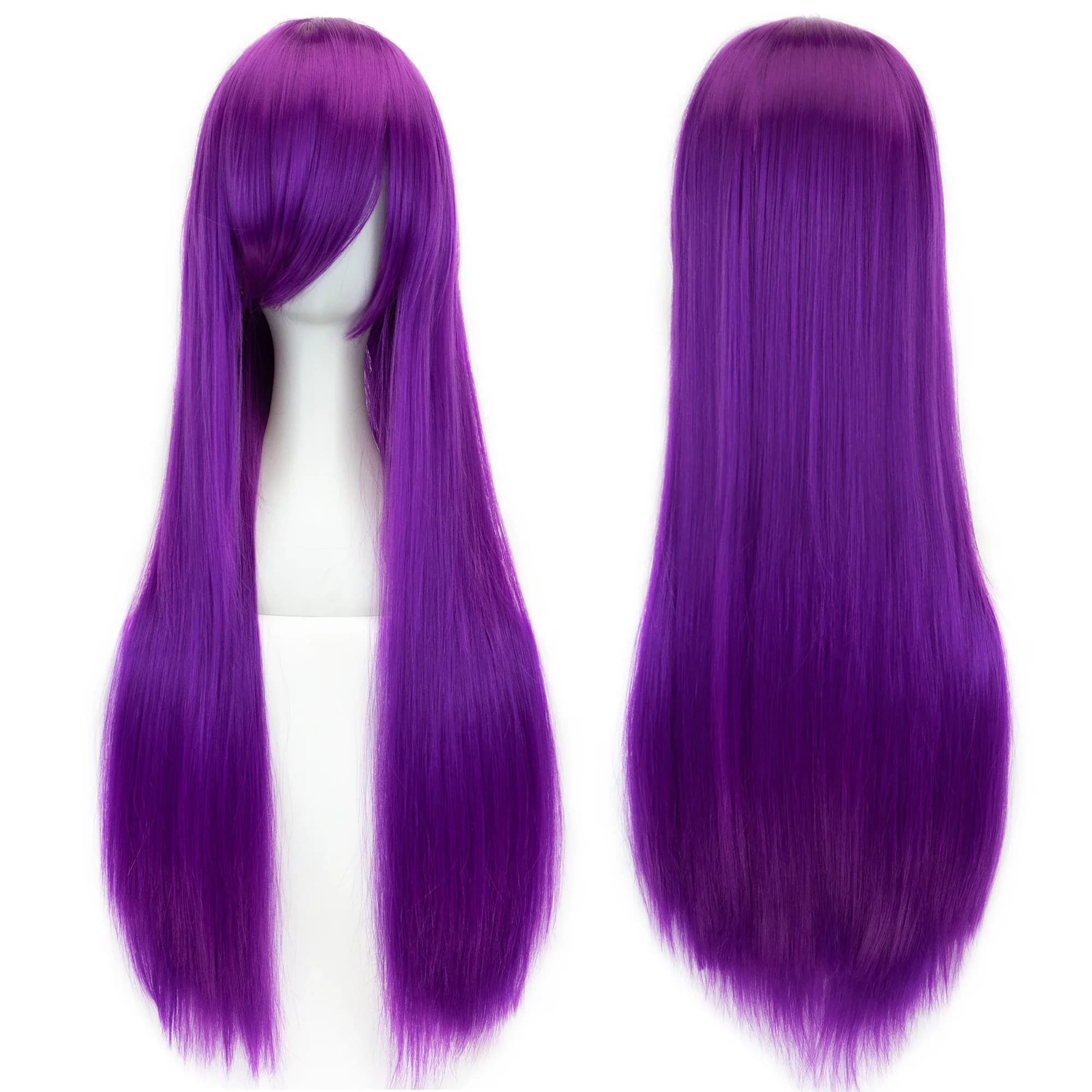 Soowee cheveux synthétiques longs blanc violet Cosplay perruques fête cheveux noirs perruque droite 
