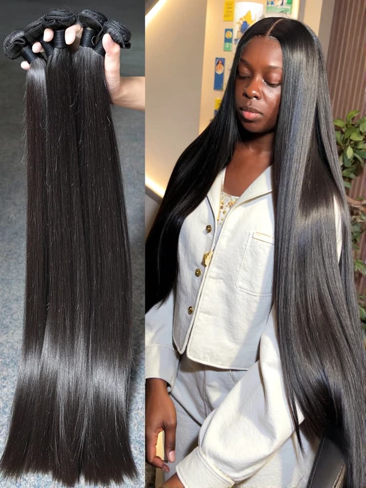 Extensions de cheveux humains raides brésiliens Remy non traités, naturels noirs, pour femmes, 26, 2