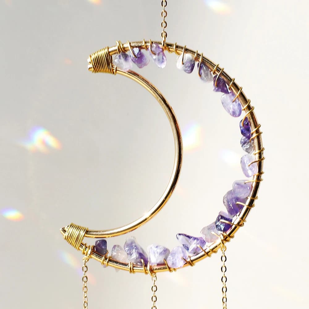 Améthyste Suncatcher lune cristal pierre précieuse Windchime Sun Catcher décor à la maison arc-en-ci