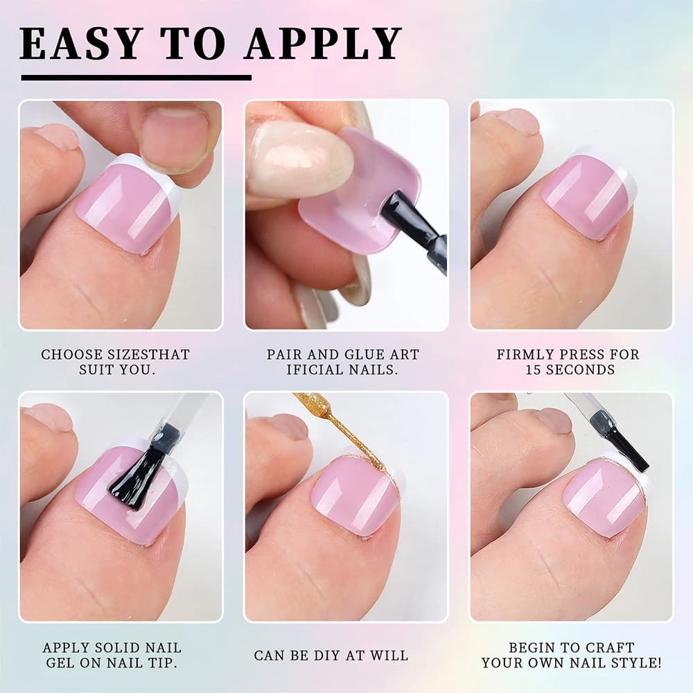 120 pièces français court carré artificiel presse sur les ongles des pieds nu rose couverture complè
