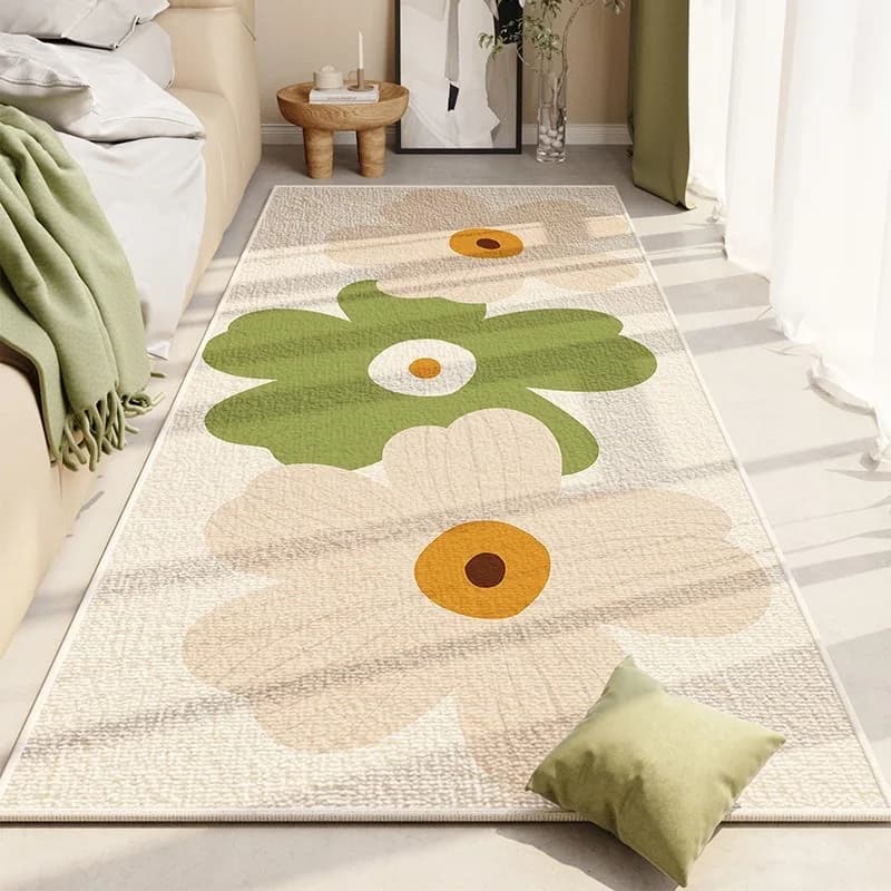 Tapis de zone florale bleue et blanche, avec bordure Beige, doux, pour chambre à coucher, pour décor