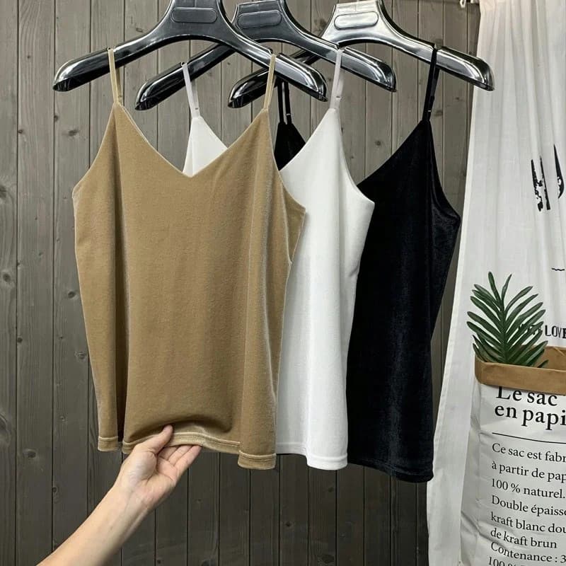 Femmes solide velours Camis gilet femmes débardeurs femme 2026 été Sexy sangle hauts basiques mince 