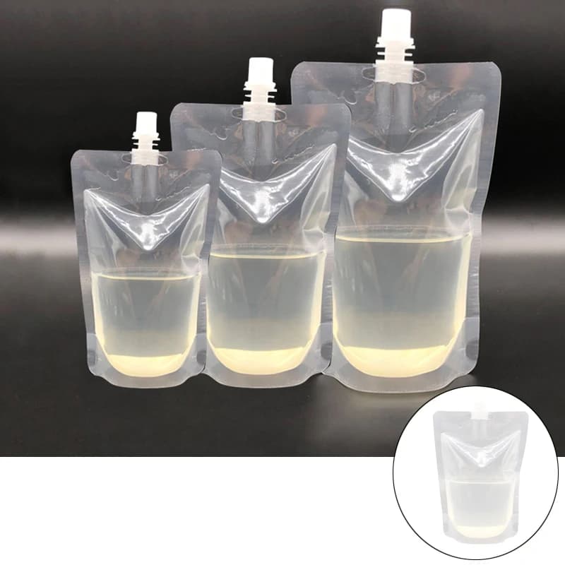 Pochettes à bec de boisson de voyage 100ml-500ml, sacs en plastique transparents, stockage de jus sc