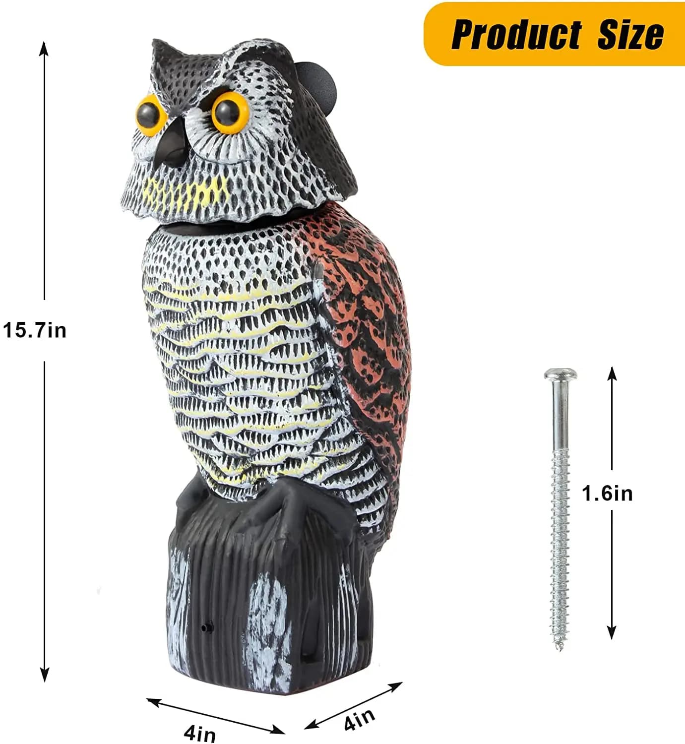 Faux leurre de hibou en plastique, Sculpture d'épouvantail avec tête rotative et son pour jardin, co