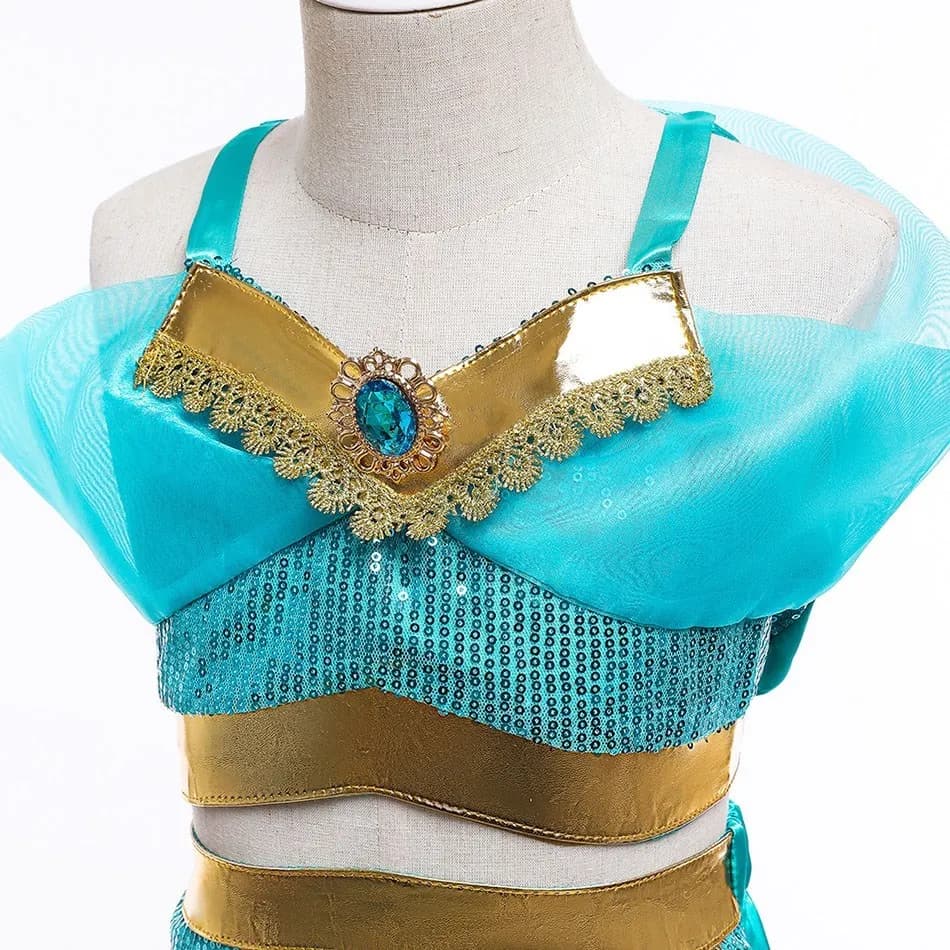 Robe lampe Aladdin pour enfants, Costume de Jasmine pour filles, princesse d'anniversaire, Cosplay, 