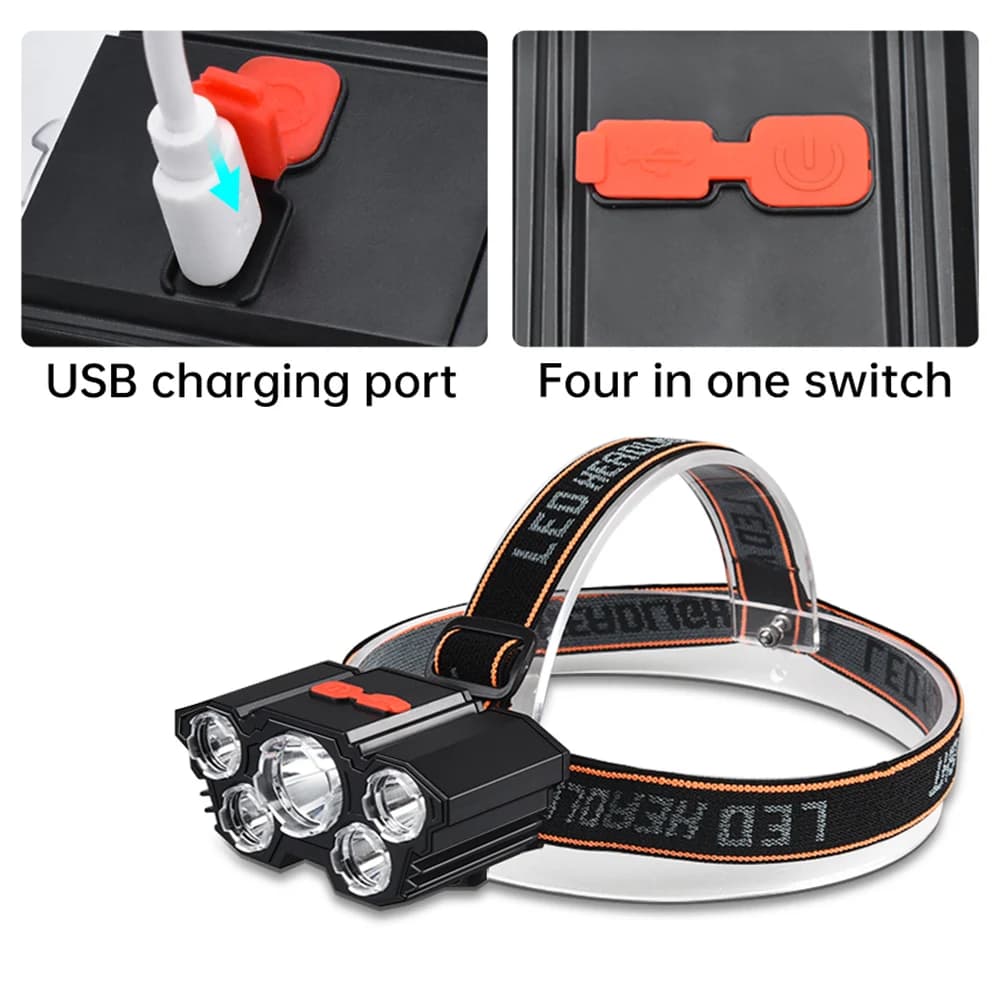 Phare Led Rechargeable par Usb, super lumineux, 5 Modes de fonctionnement, lampe frontale longue dis
