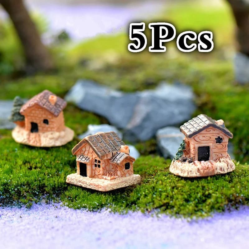 Mini maison de poupée en pierre, 5 pièces, décorations en résine pour la maison et le jardin, décora