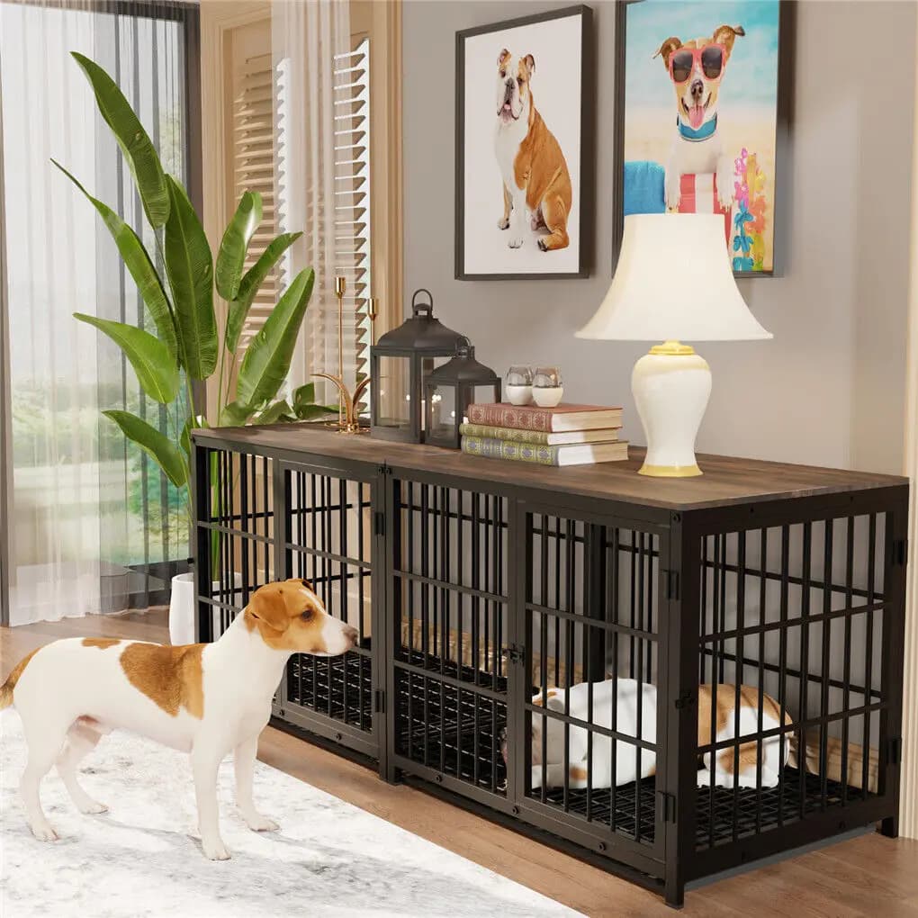 RapDuty-Chenils en métal et bois pour animaux de compagnie, caisse pour chien, table d'extrémité, me