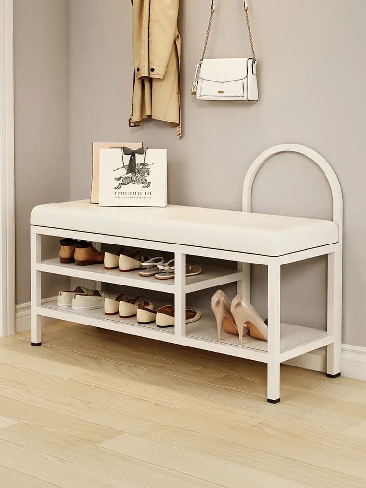 Tabouret à langer pour chaussures de maison de style crème, tabouret long intégré à l'entrée, entrée