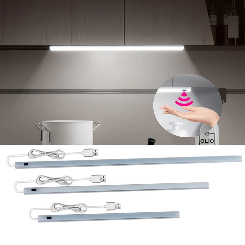 20/40/50CM LED armoire lumière PIR mouvement main balayage capteur veilleuses prise USB pour cuisine