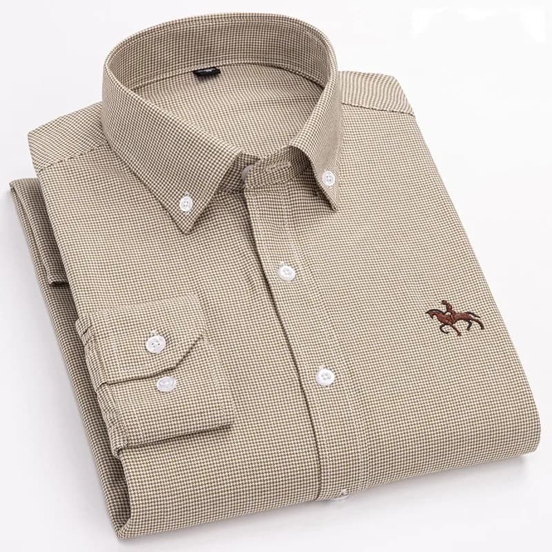 Chemise Oxford en pur coton à manches longues pour hommes, tenue d'affaires décontractée, coupe régu