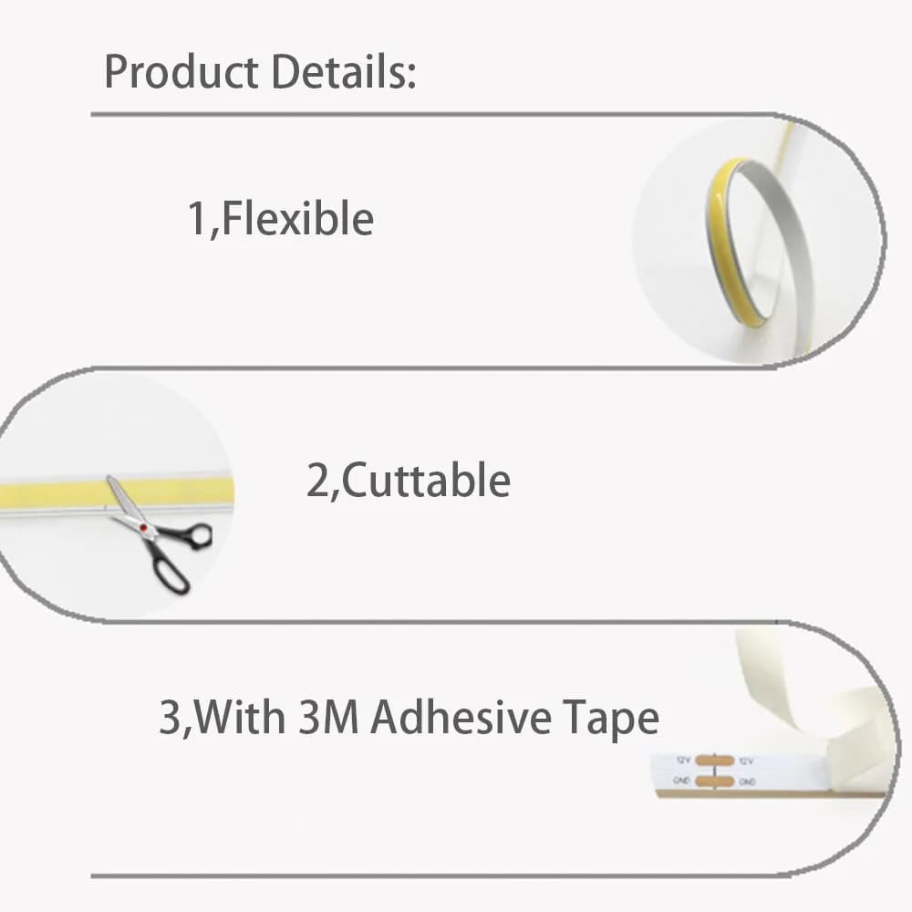 Bande lumineuse COB 5V 5mm, ruban à intensité variable, 320 led/m, barre lumineuse Flexible pour écl