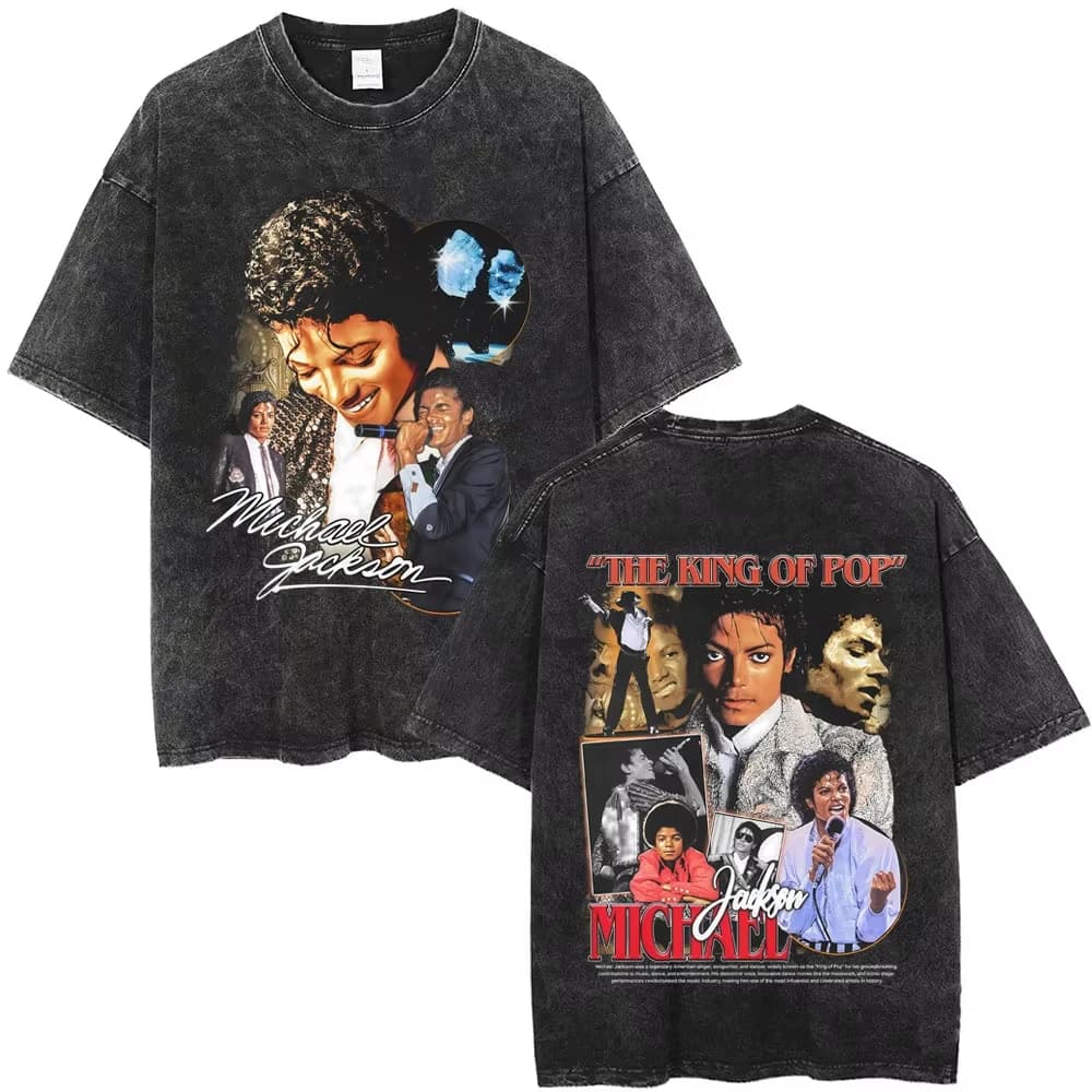 T-shirts vintage délavés Michael Jackson le roi de la pop pour hommes et femmes, t-shirt décontracté