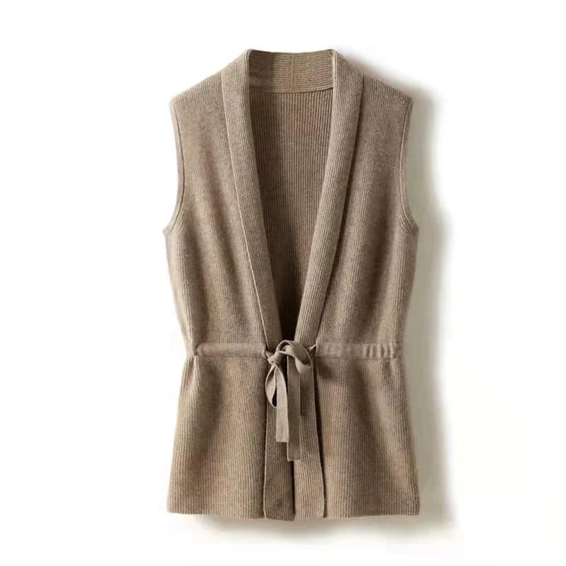 Cardigan tricoté sans manches à col en V monochrome pour femme, gilet en cachemire, pull ample, 100%