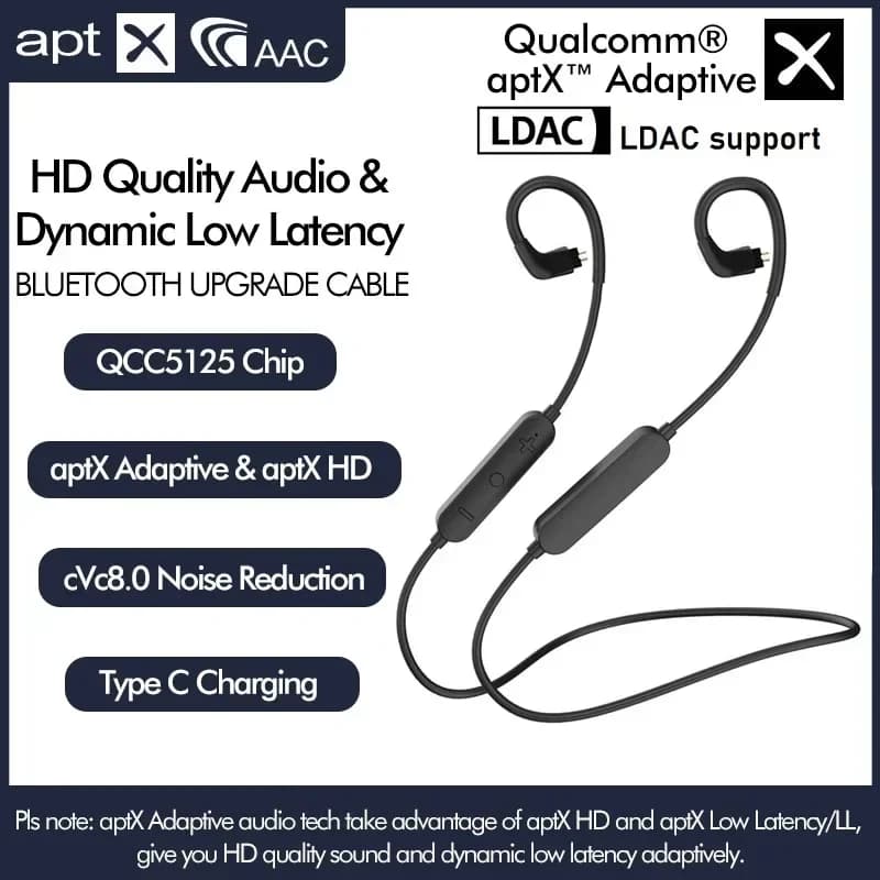 Câble Bluetooth sans fil pour écouteurs, MMCX, 2PIN, IE80, QDC, A2DC, IE40PRO, Kband, QCC5125 Sat, A