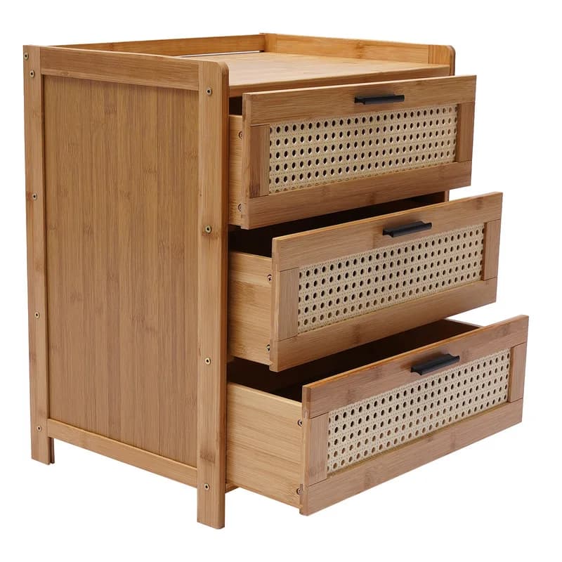 Table de chevet en bois de bambou à 3 tiroirs, armoire de rangement, meuble de chevet de chambre à c