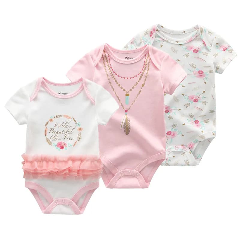 Kiddiezoom Lot de 3 Bodys Bébé Unisexe à Manches Courtes en Coton Doux 100% avec Motifs de Dessins A