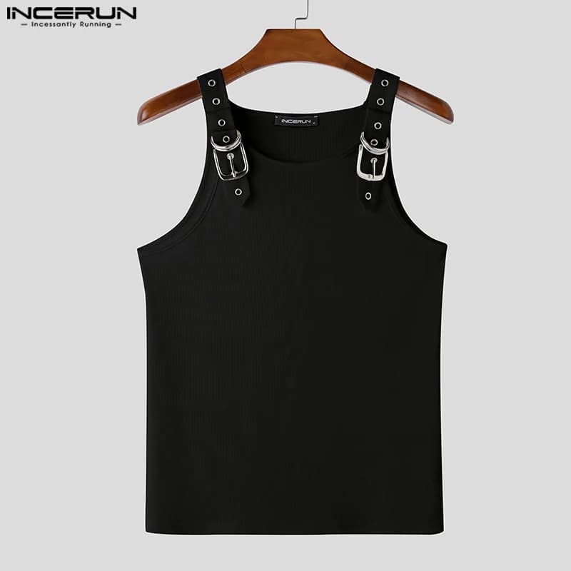 INCERUN hauts Style américain mode nouveaux hommes déconstruction conception boucle en métal maille 