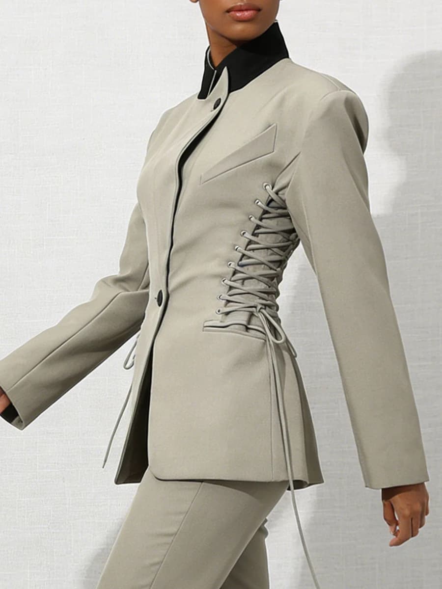 VGH Design Sense – vestes unies à lacets pour femmes, col montant, manches longues, boutons épissés,