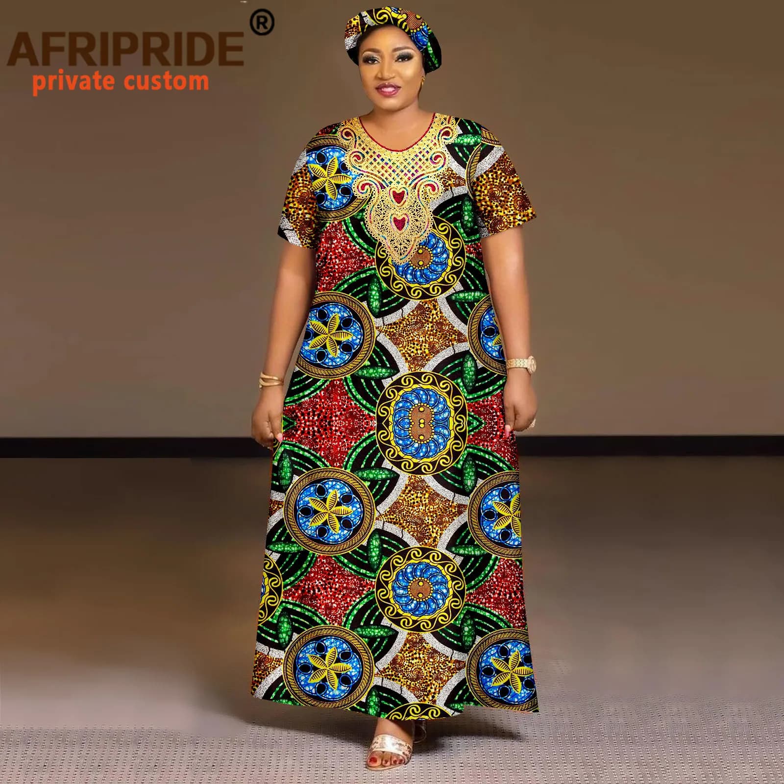 AfriPrecDashiki-Robe sur mesure pour femme, manches courtes, longueur rinçage, décontractée, en coto