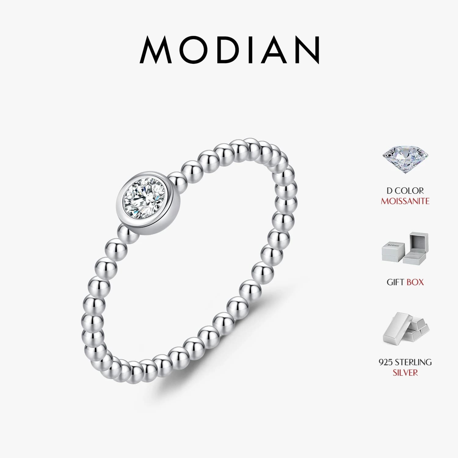 MODIAN – bague Moissanite en argent Sterling 925, perles, bagues empilables à la mode pour femmes, b