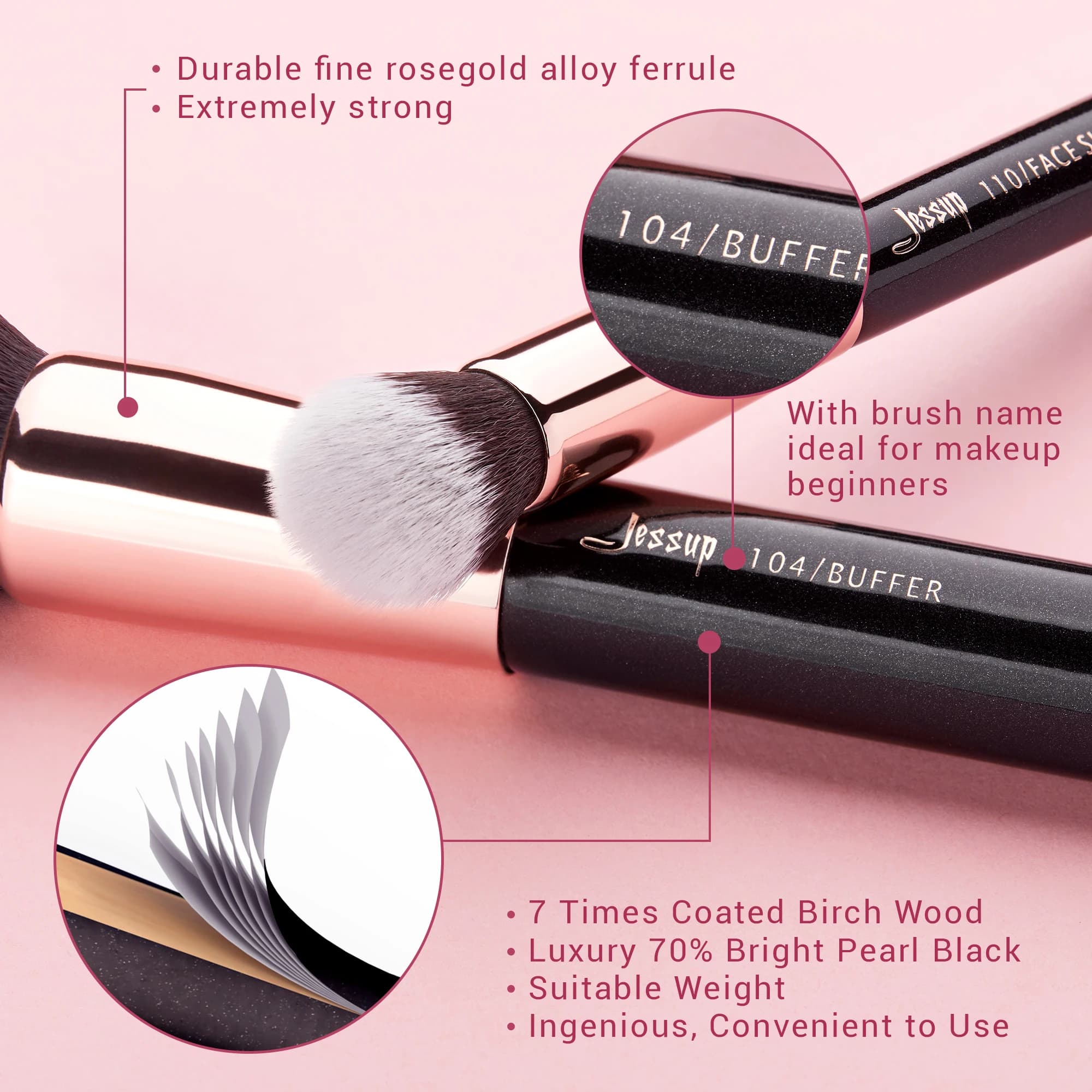 Jessup – ensemble de pinceaux de maquillage professionnels, 25 pièces, poudre de fond de teint natur