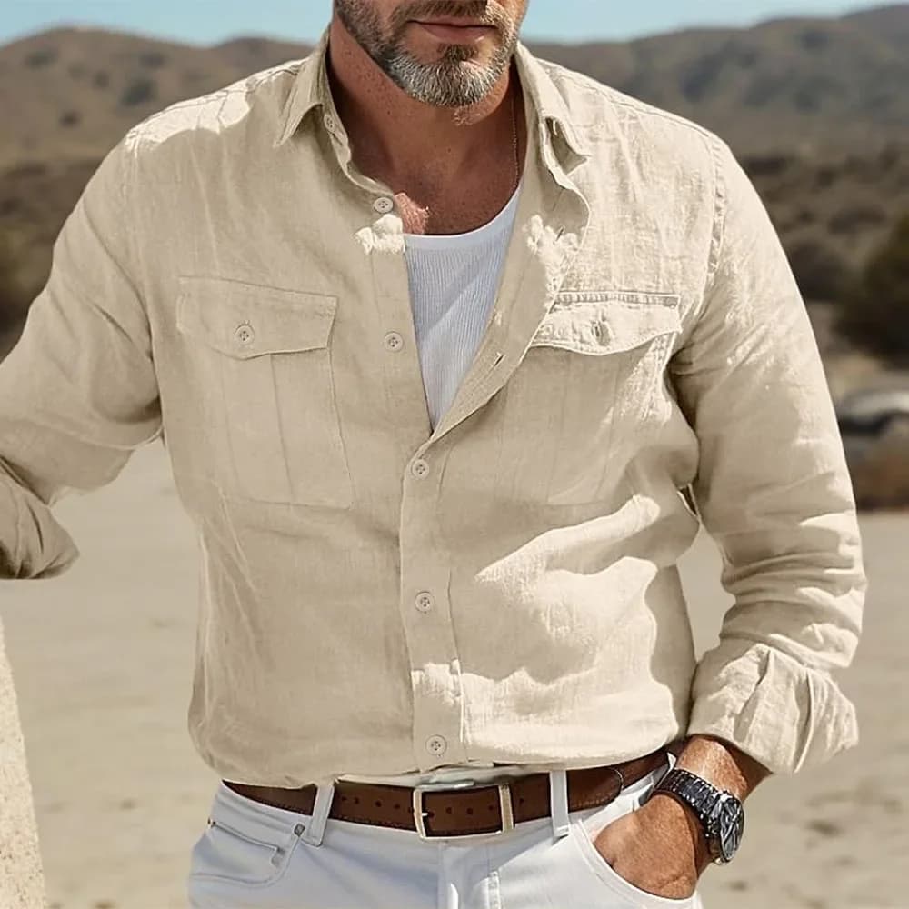 Chemises décontractées en coton et lin pour hommes, chemises hawaïennes respirantes, couleur unie, S