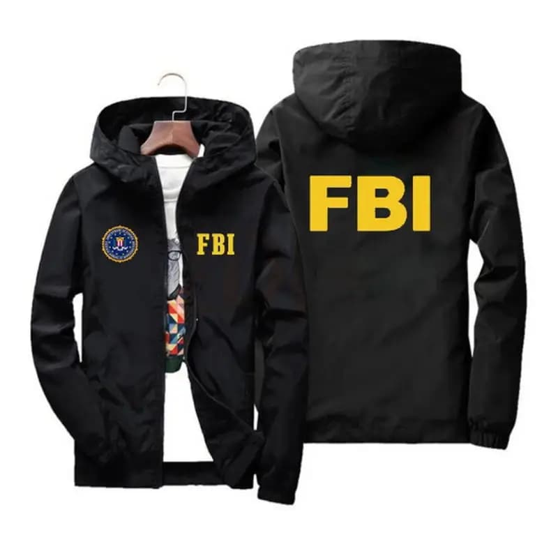 Veste de sport de plein air imprimée FBI pour hommes, veste à capuche coupe-vent, marque décontracté
