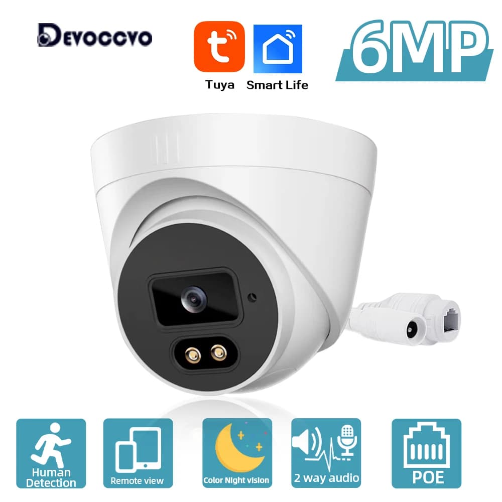 Tuya 6MP fil CCTV IP dôme caméra de sécurité 2 voies Audio intérieur POE caméra de Surveillance vidé