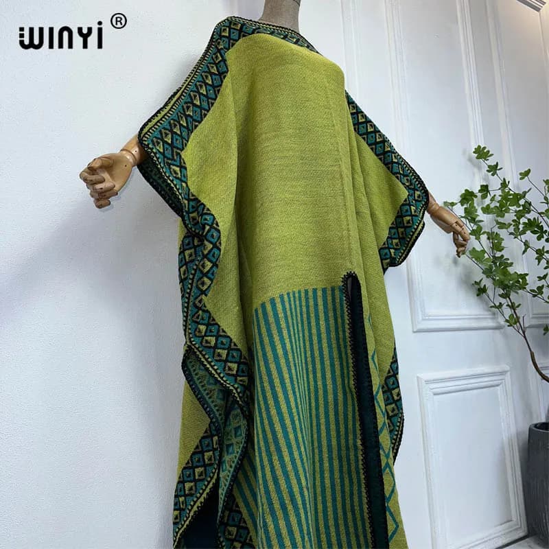 WINYI-Robe longue imprimée rétro pour femme, kaftan, tenue de vacances, confortable et chaude, éléga