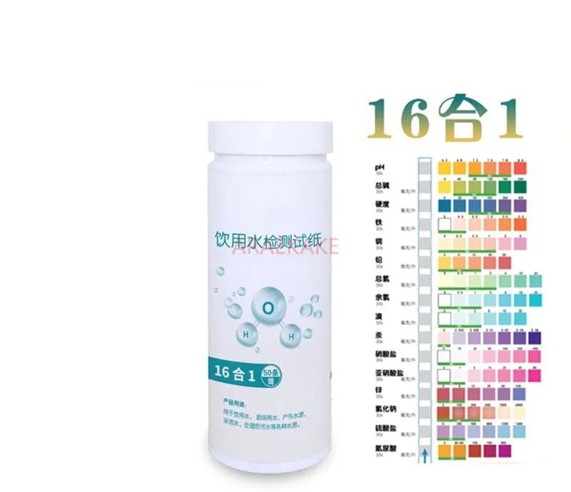 Bandelette de test de qualité de l'eau, 16 en 1, eau potable, métal lourd, fer, cuivre, plomb, mercu