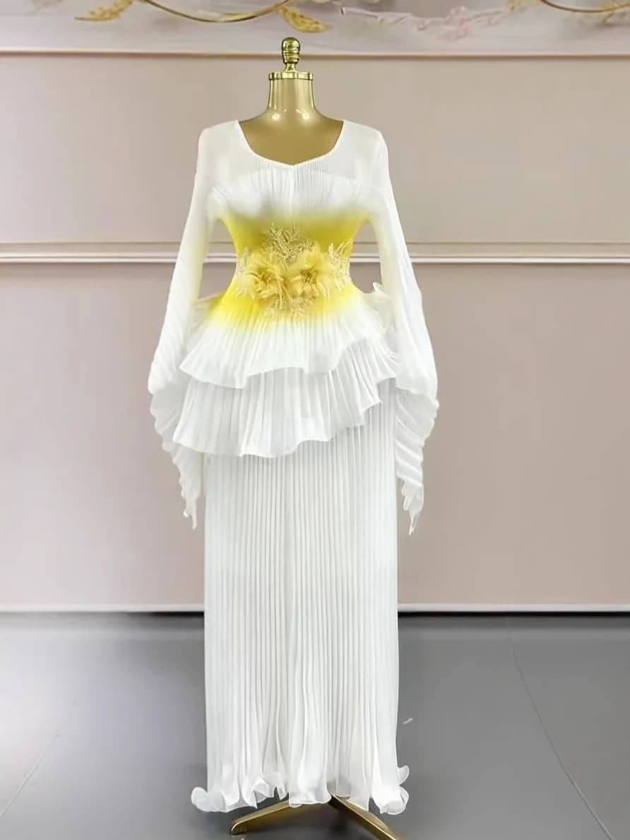 Miyake plissé Organza nouveau changement progressif soleil plissé épissage irrégulier grande taille 