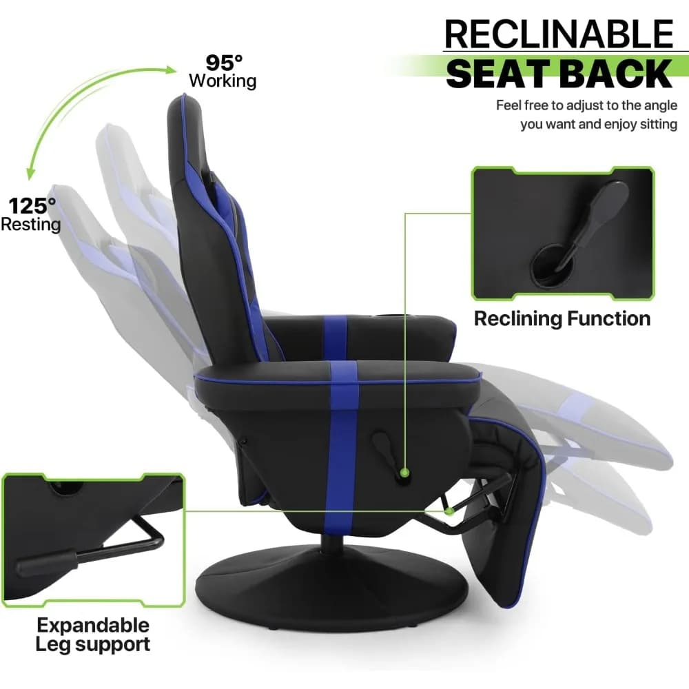 360 °   Fauteuil inclinable de jeu pivotant, chaise inclinable ergonomique en cuir PU avec dossier r