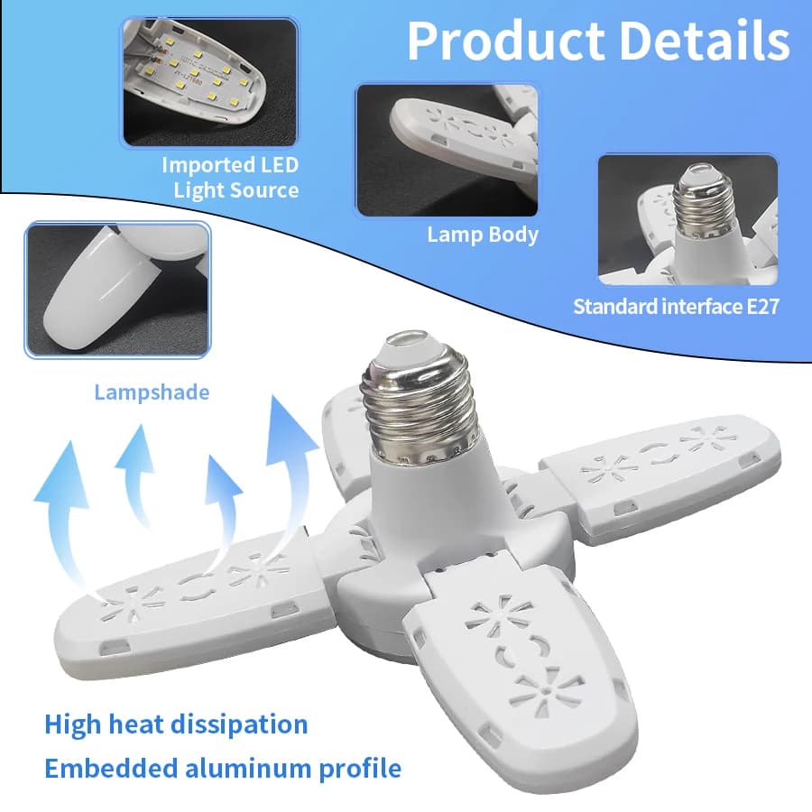 Ampoule LED en forme d'éventail E27 lampe à LED pliable 220V 110V 40 LED ampoules pour la maison pla