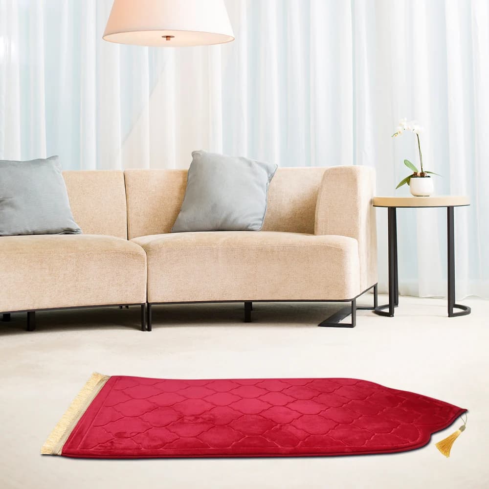 Tapis de prière de voyage à genoux, doux, antidérapant, en flanelle, pour musulman, Ramadan, gaufrag