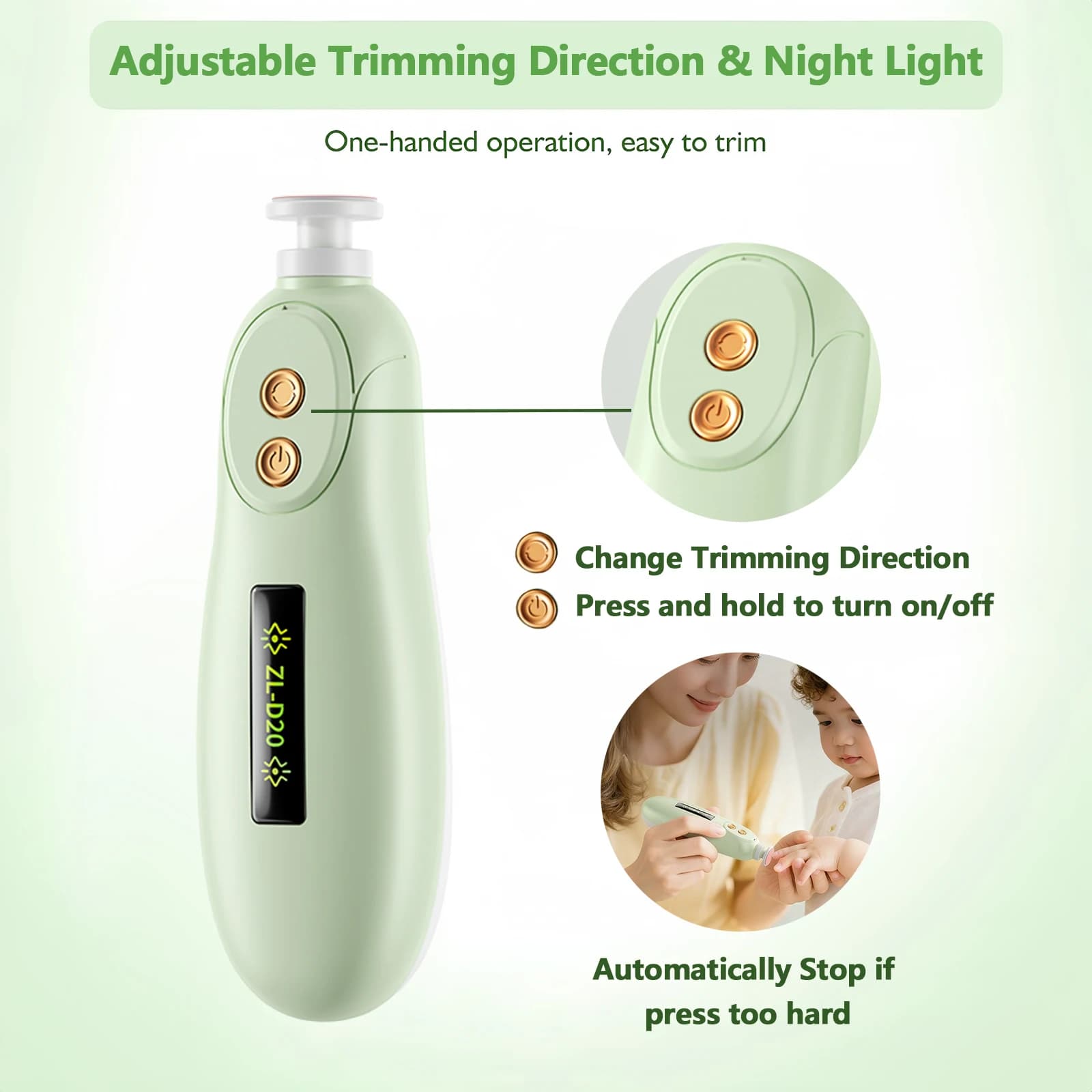 Lime à ongles électrique pour bébé, ensemble de soins des ongles avec lumière LED, coupe-ongles pour