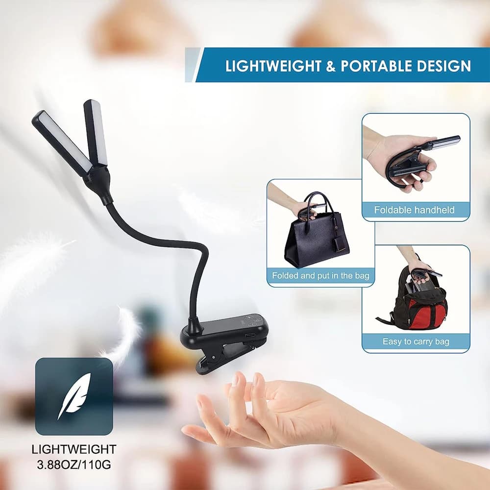 14 LED Clip sur livre lumière 3 couleurs 8 luminosité Usb Rechargeable veilleuse Portable lampe de l