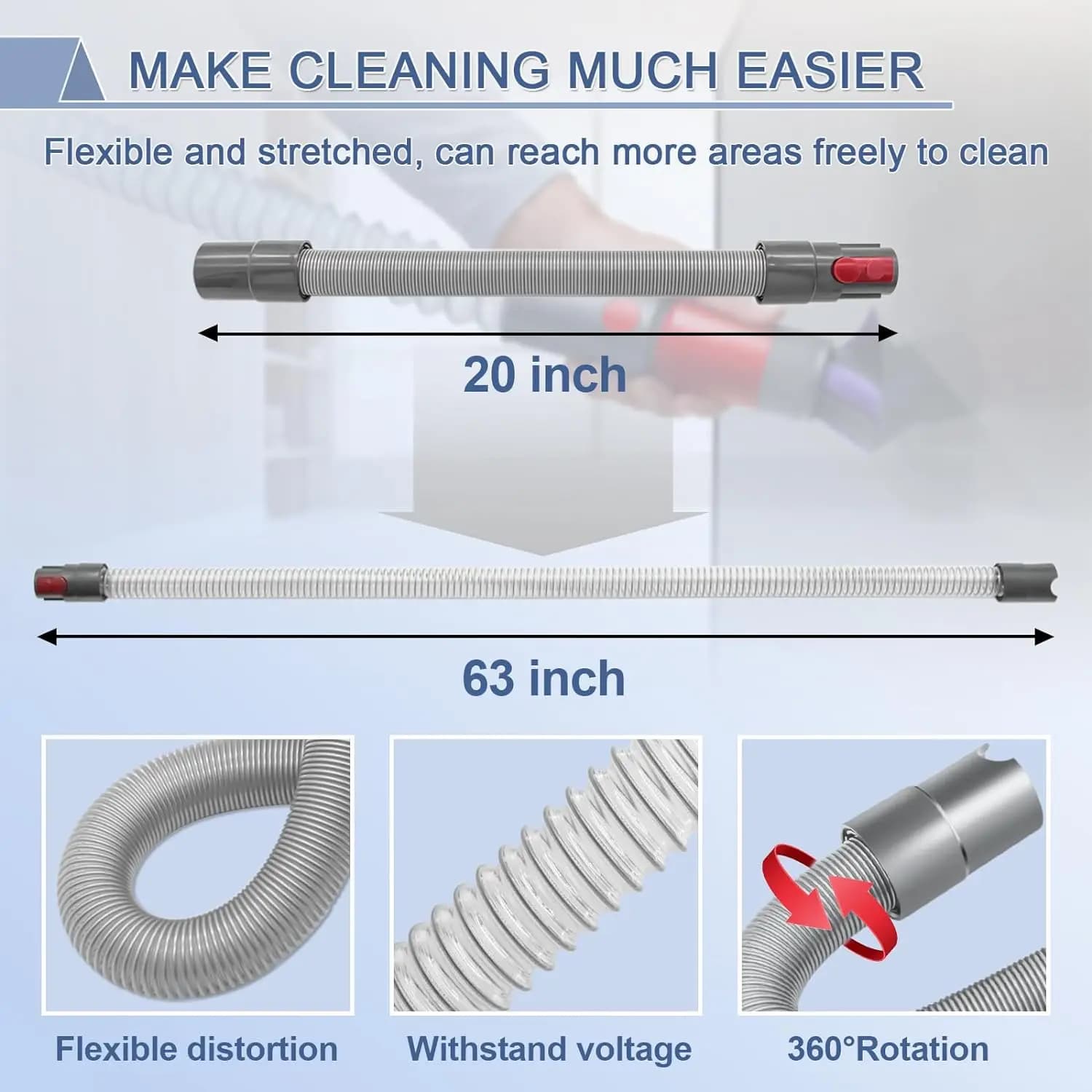 Brosse de dépoussiérage sans rayures et tuyau d'extension flexible, pièces de rechange pour aspirate